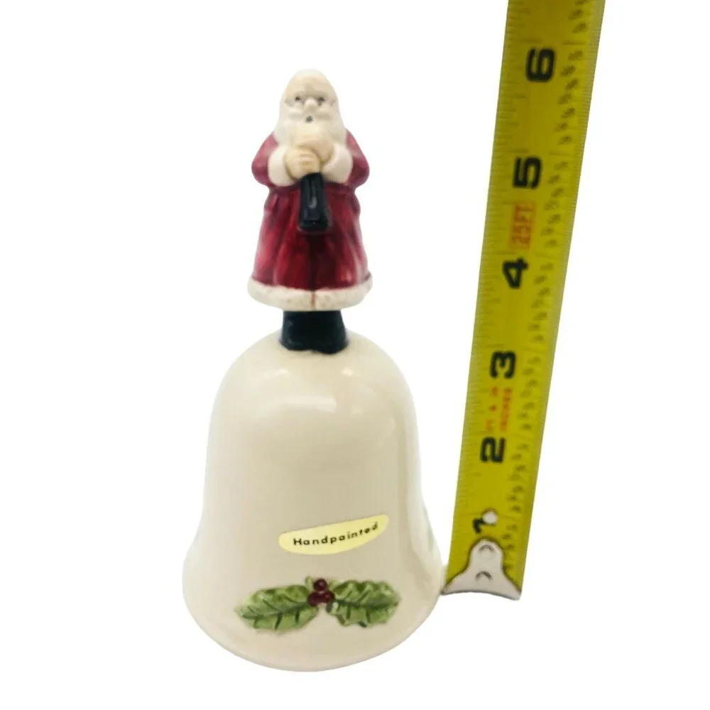 Vtg Otagiri OMC Santa with Horn Christmas Hand Bell Handpainted Porcelain